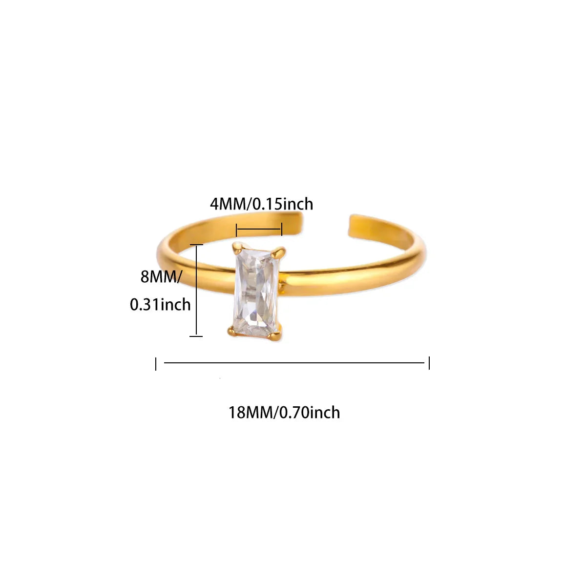 Bague ajustable avec pierre de naissance rectangulaire