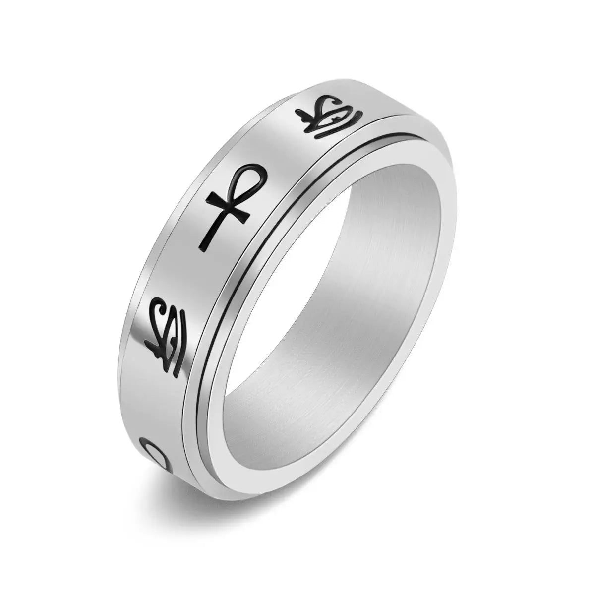 Bague Anneau à Motifs Egyptiens Anti-Stress Tournant argent