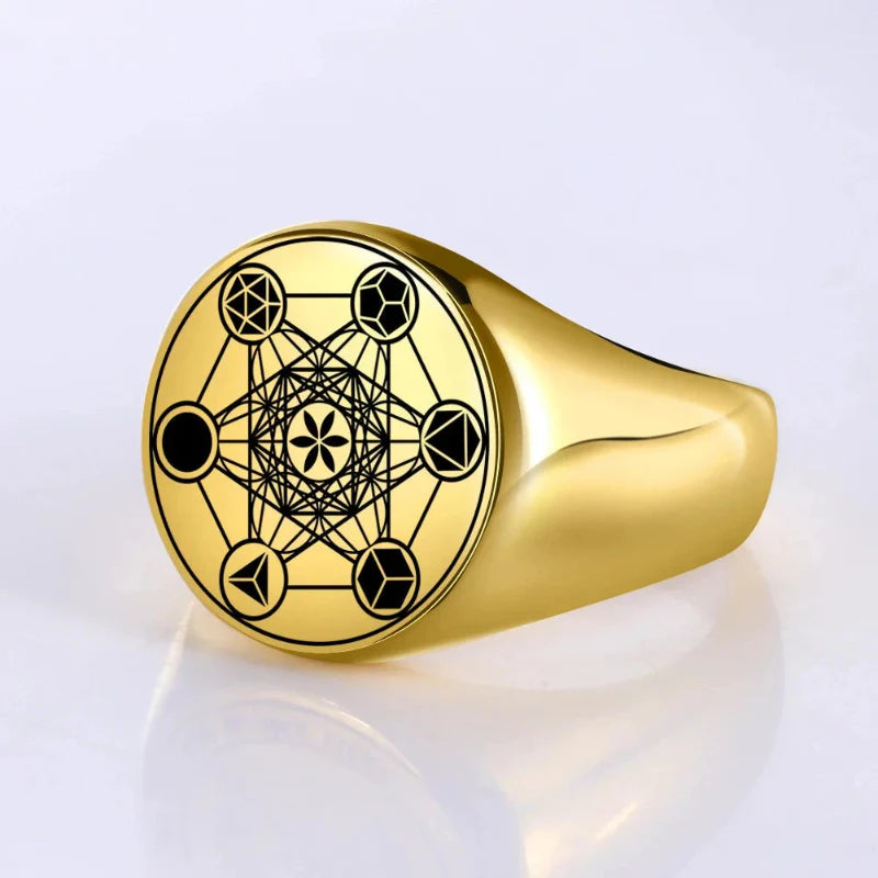 Bague Anneau Cube de Métatron or a
