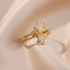 Bague Anneau Doubles Etoiles en Zircon or