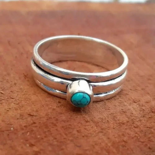 Bague Anneau Ethniques avec Pierre Turquoise argent