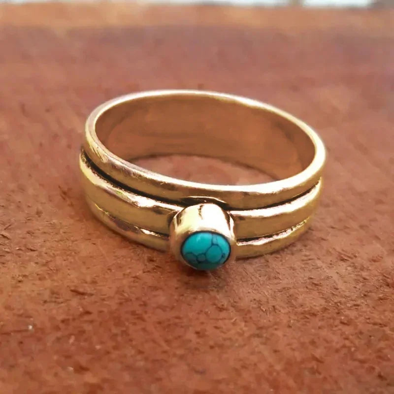 Bague Anneau Ethniques avec Pierre Turquoise or
