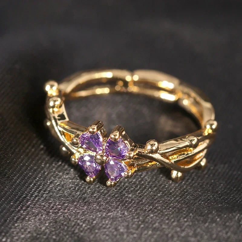 Bague Anneau Fine Fleur en Zircon