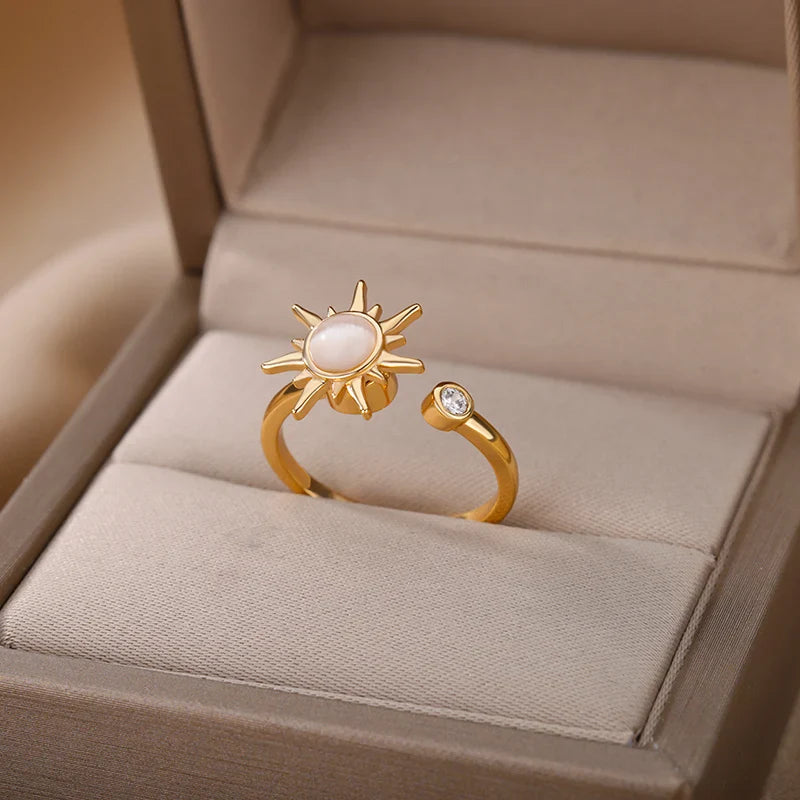 Bague Anti-Stress Anneau Tournant Soleil or