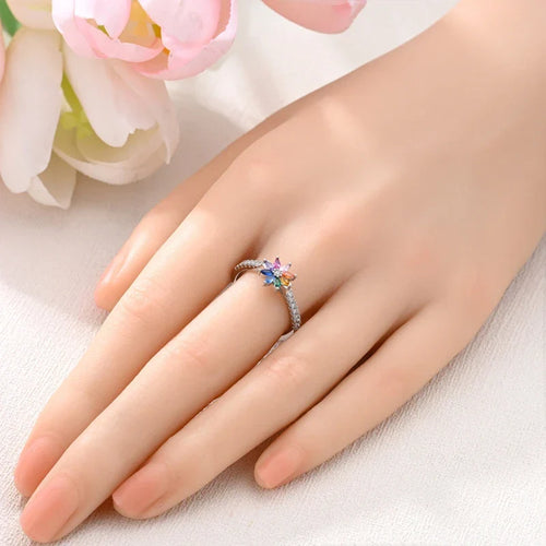 Bague arc-en-ciel fleur