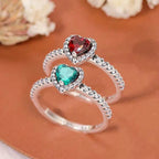 Bague avec Coeur et Zircon vert et argent