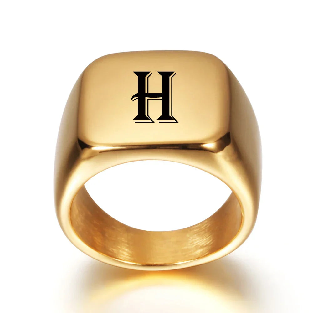 Bague large homme personnalisée avec initiale h