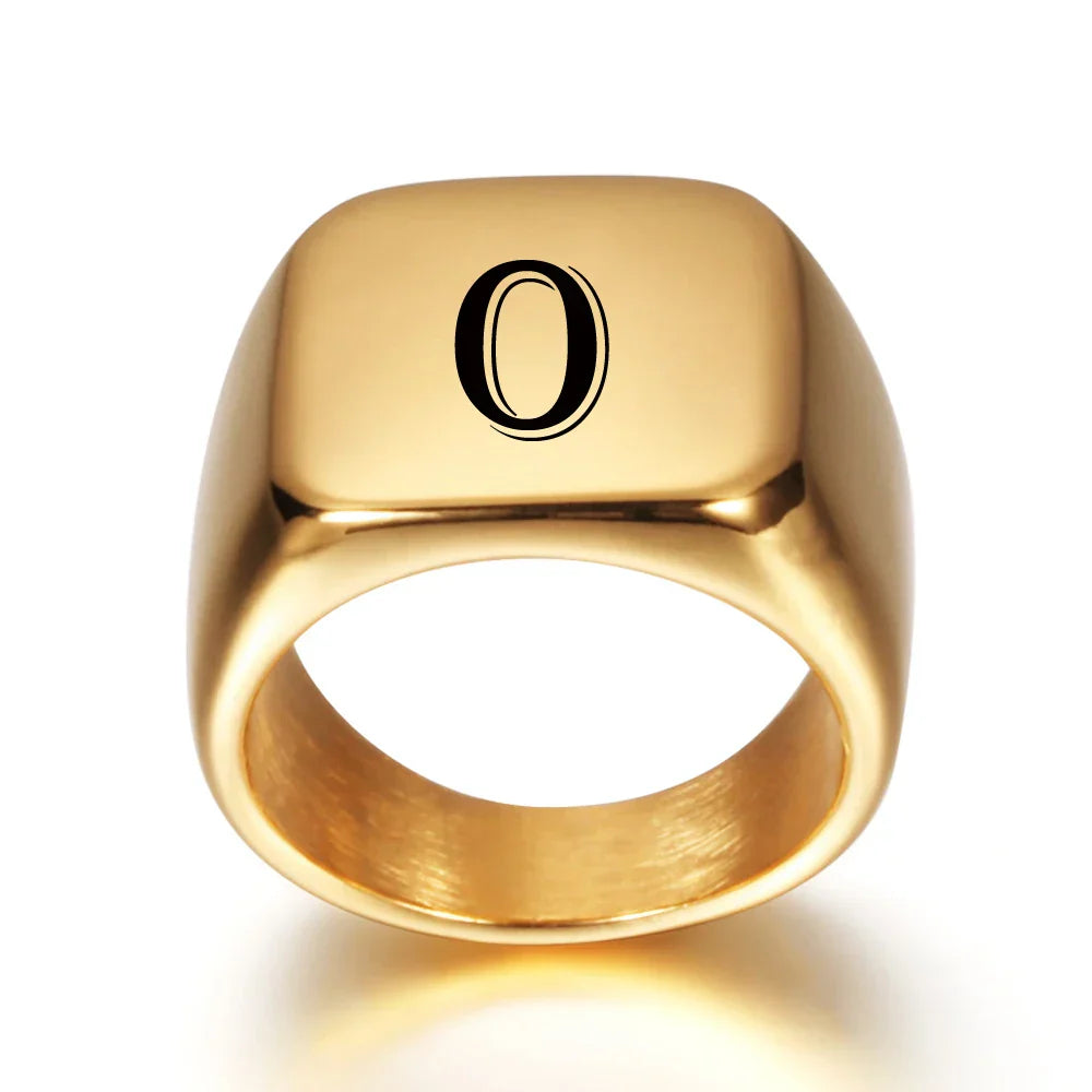Bague large homme personnalisée avec initiale o