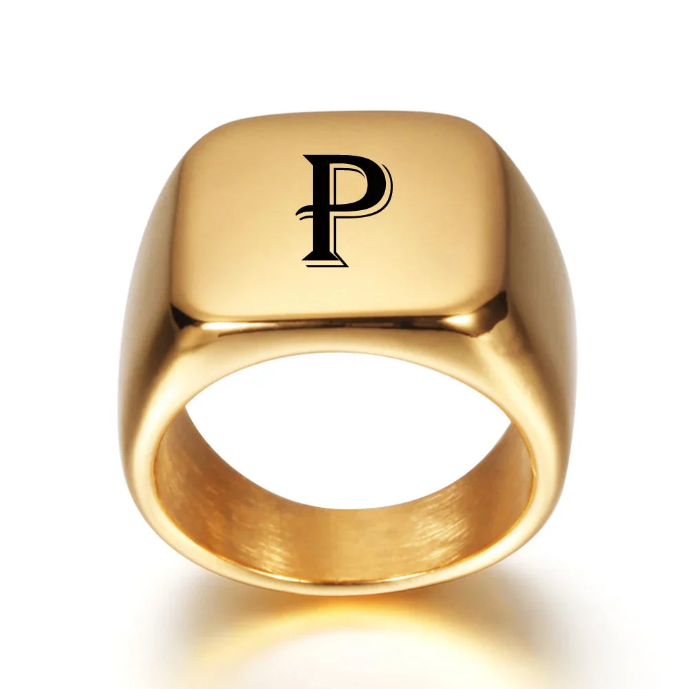 Bague large homme personnalisée avec initiale p