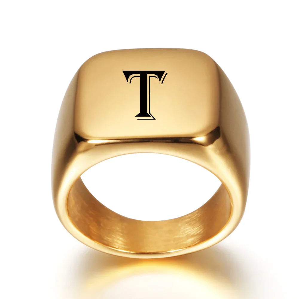 Bague large homme personnalisée avec initiale t