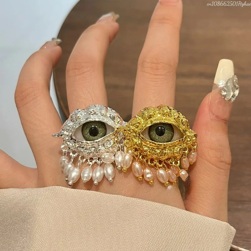 ブルーアイとパールのプロテクションリング ゴールド