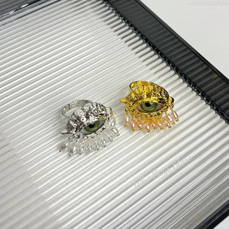 ブルーアイとパールのプロテクションリング ゴールド