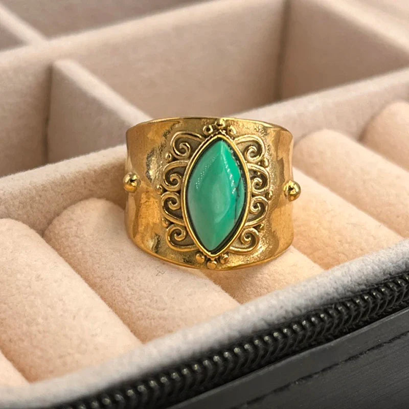 Bague Ethnique avec Pierre Naturelle pour Femme