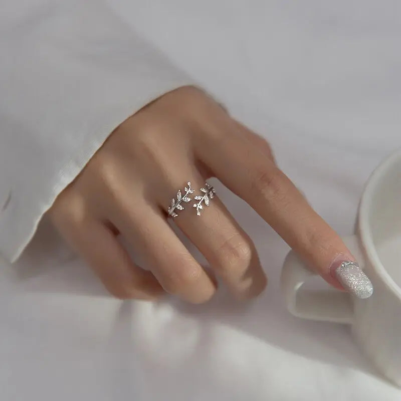 Bague Feuille de Laurier en Zircon argent
