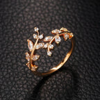 Bague Feuille de Laurier en Zircon Automnale or