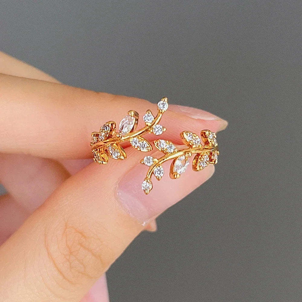 Bague Feuille de Laurier en Zircon Automnale or