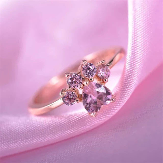 ローズゴールドの猫の足跡リング