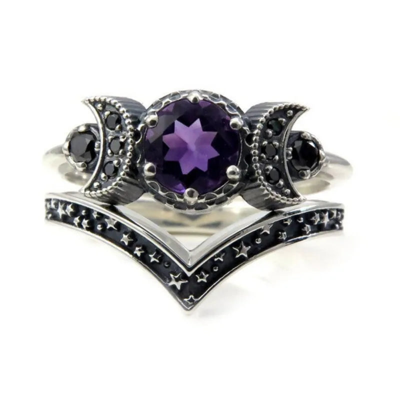トリプルムーンの魔術リング レディース Wiccan パープル