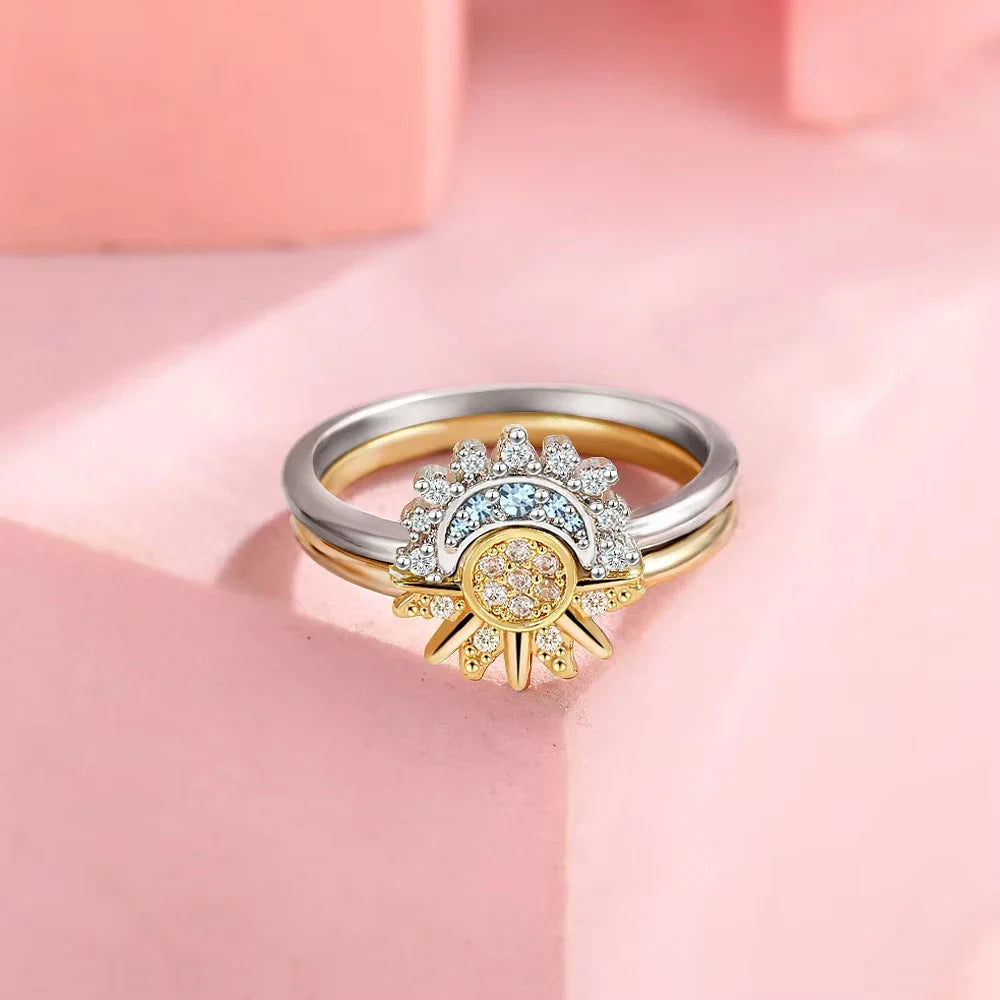 Bagues pour Couples Anneau Soleil en Zircon soleil et lune