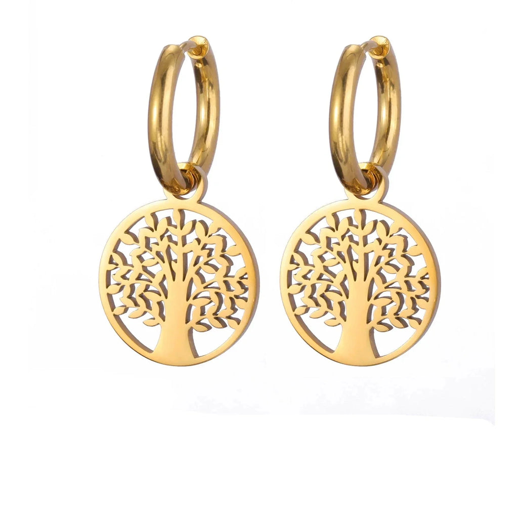 Boucles d'Oreilles Arbre de Vie Créoles Pendantes or