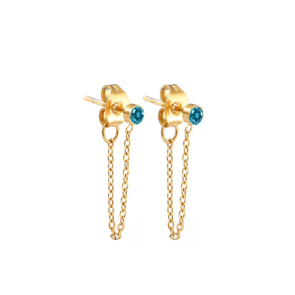 Boucles d'oreilles chaîne et pierre de naissance décembre