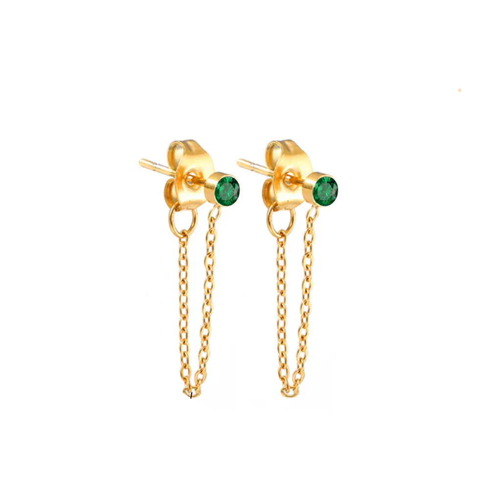 Boucles d'oreilles chaîne et pierre de naissance mai