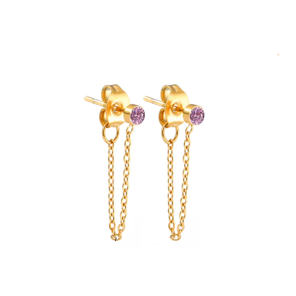Boucles d'oreilles chaîne et pierre de naissance octobre