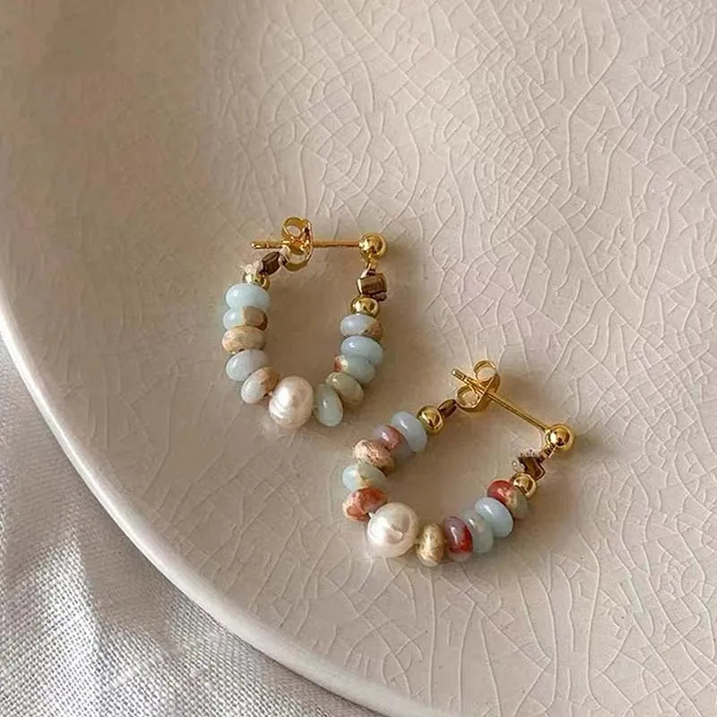 Boucles d'Oreilles Clou Avec Perle et Pierres