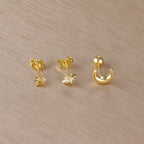 Boucles d'Oreilles Clou Croissant de Lune et Etoiles or