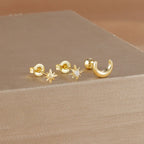 Boucles d'Oreilles Clou Croissant de Lune et Etoiles or