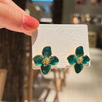 ハイビスカスの花 スタッドピアス パール調ペタル グリーン
