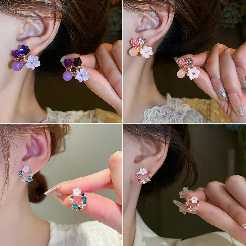 フラワー＆パール スタッドピアス ピンク 1