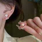 フラワー＆パール スタッドピアス ピンク 