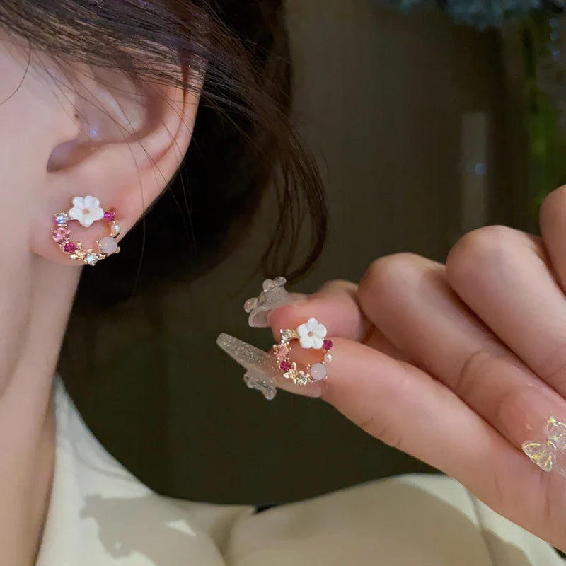 フラワー＆パール スタッドピアス ピンク 