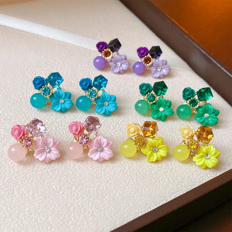 フラワー＆パール スタッドピアス パープル 1