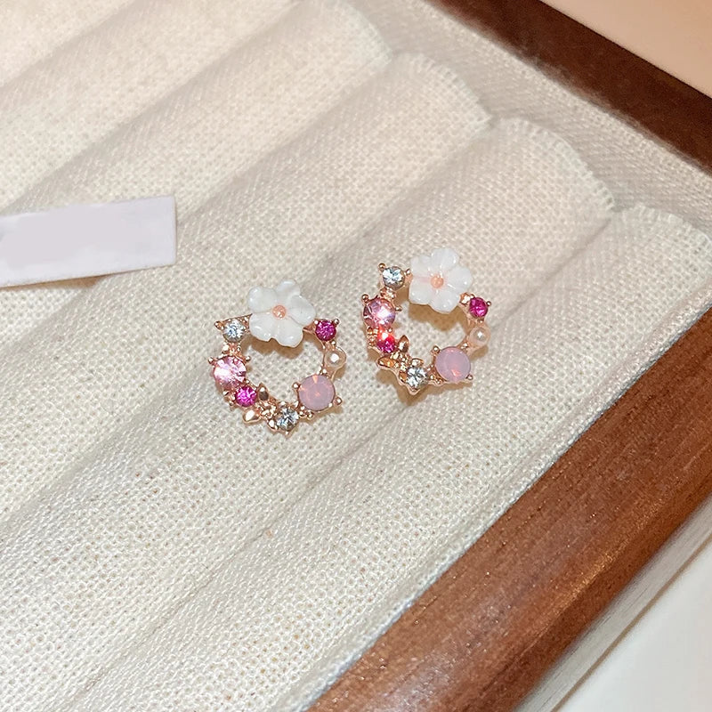 フラワー＆パール スタッドピアス ピンク 