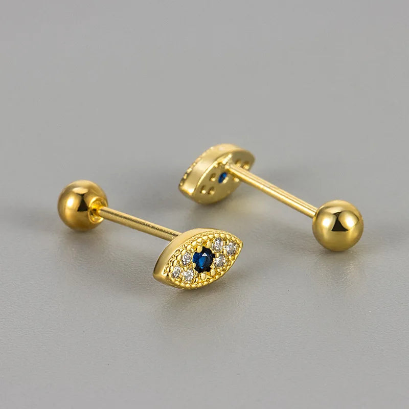 Boucles d'Oreilles Clou Contre le Mauvais Oeil en Strass or