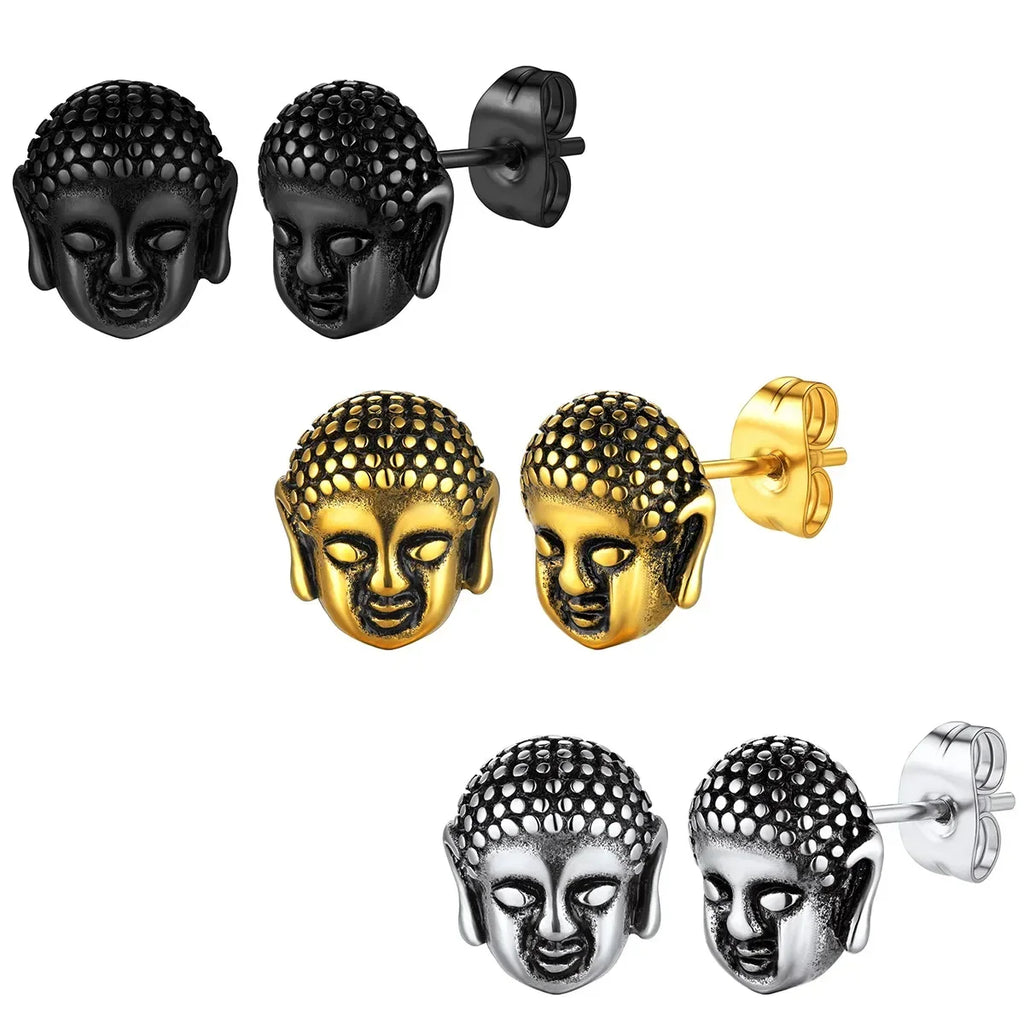 Boucles d'Oreilles Clou Tête de Bouddha or