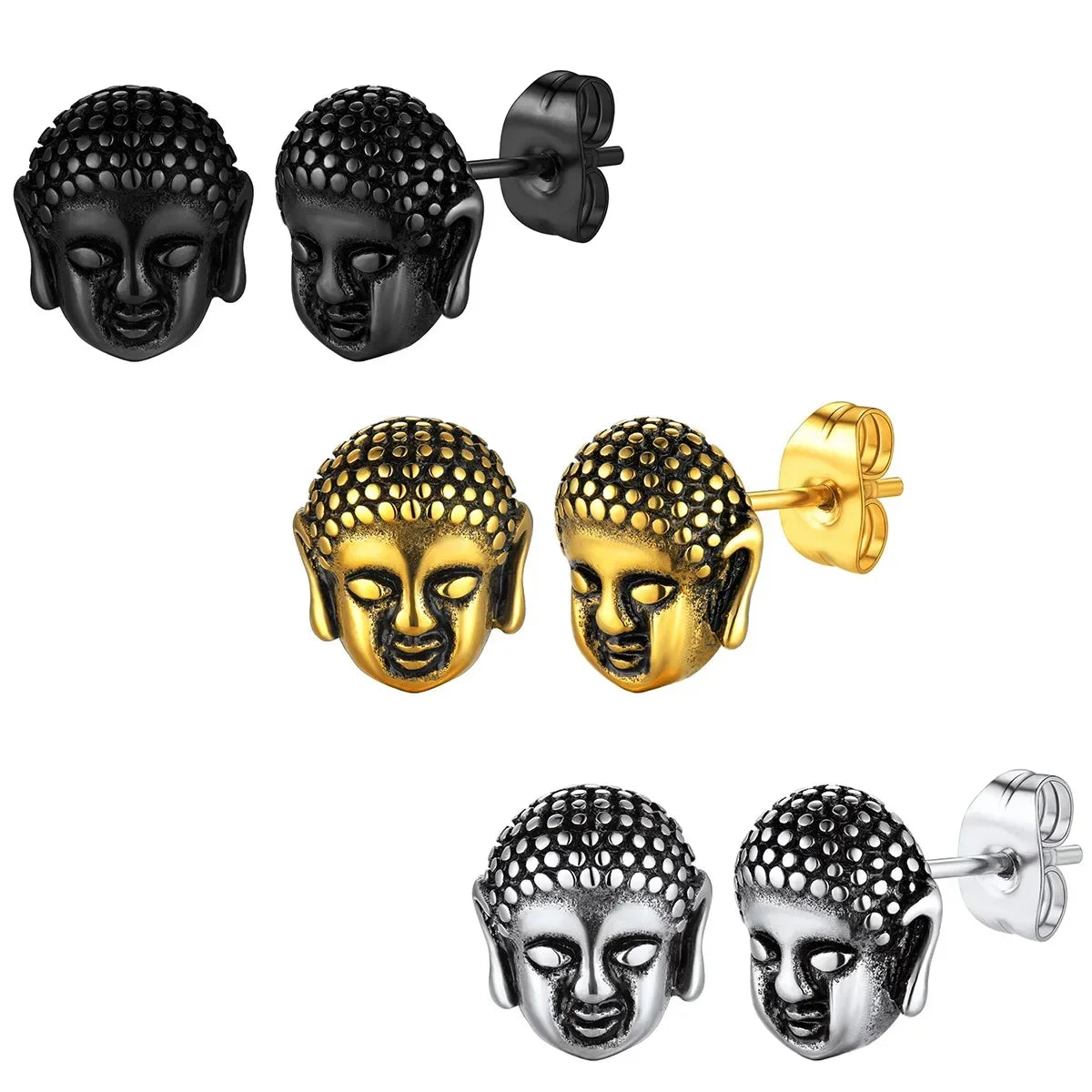 Boucles d'Oreilles Clou Tête de Bouddha or