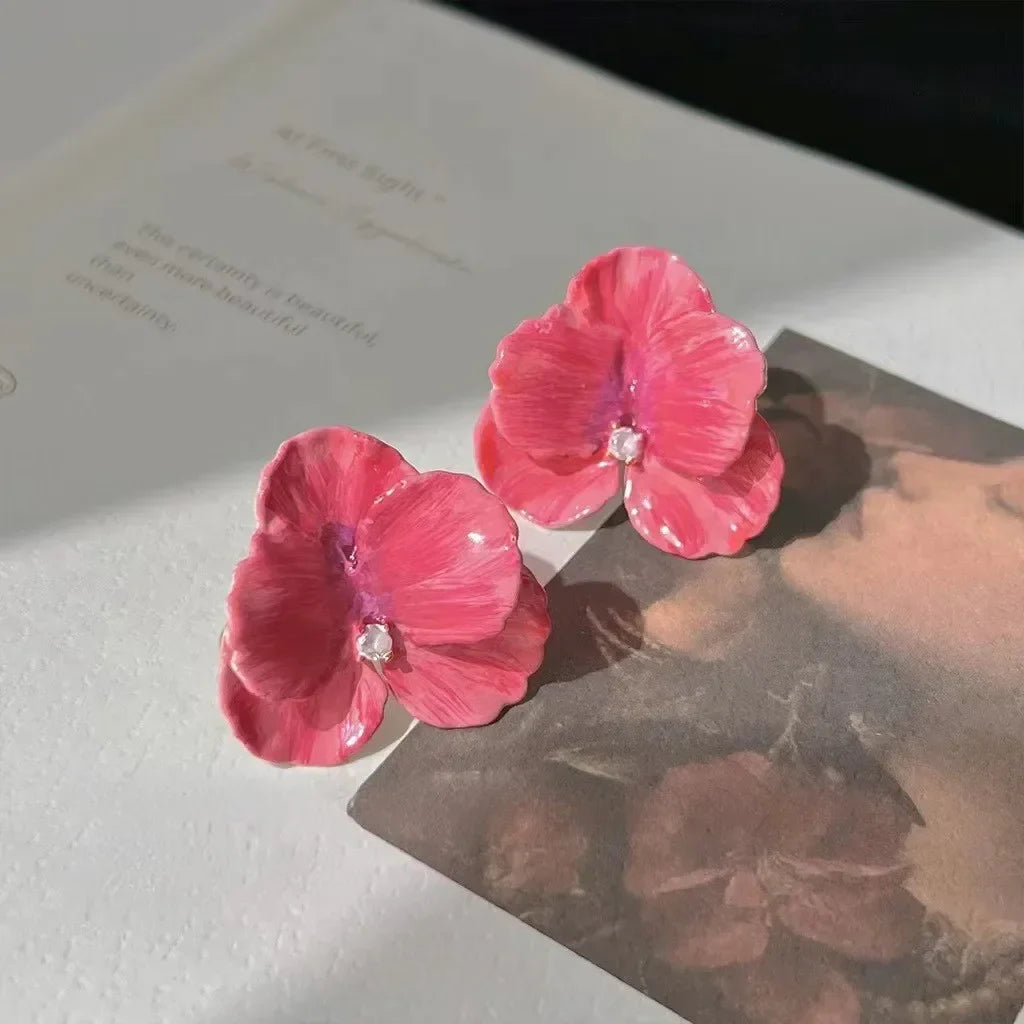 フラワー4枚花びらスタッドピアス レッド
