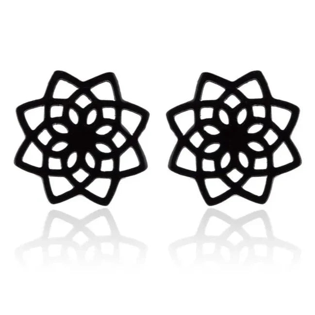 Boucles d'Oreilles Clous Mandala Femme noir