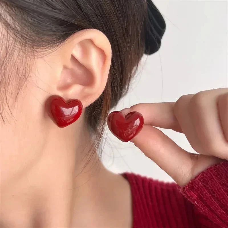 レッド レディース ハートスタッドピアス