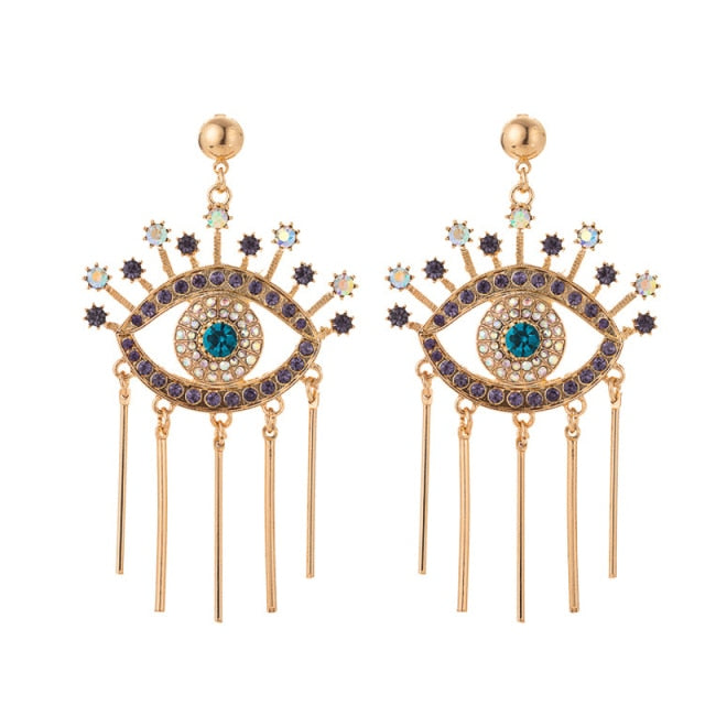Boucles d'Oreilles Contre le Mauvais Oeil Bleu Grec Turc Mataki Matiasma style 1 doré