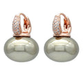Boucles d'Oreilles Créoles avec Perle Bleue et Zircon or et beige
