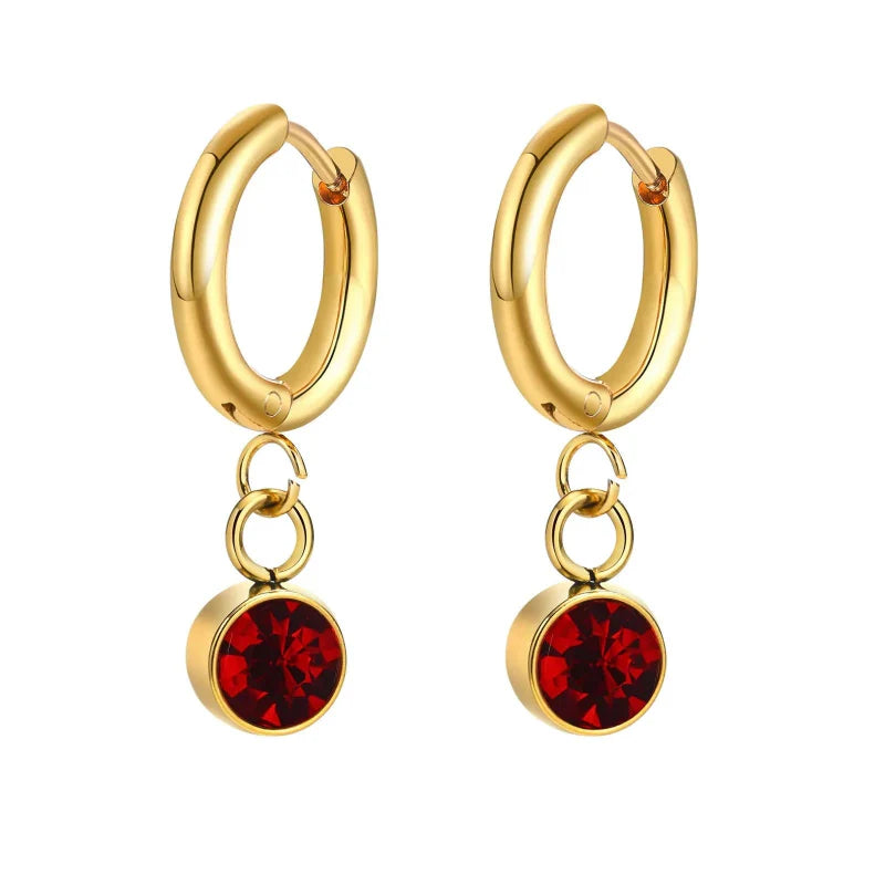 Boucles d'Oreilles Créoles avec Zircon Pierre de Naissance
