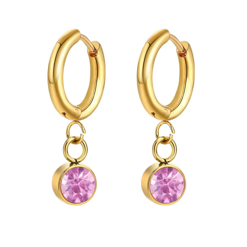 Boucles d'Oreilles Créoles avec Zircon Pierre de Naissance