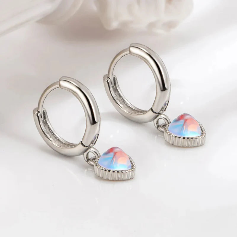 Boucles d'Oreilles Créoles Coeur Pierre de Lune