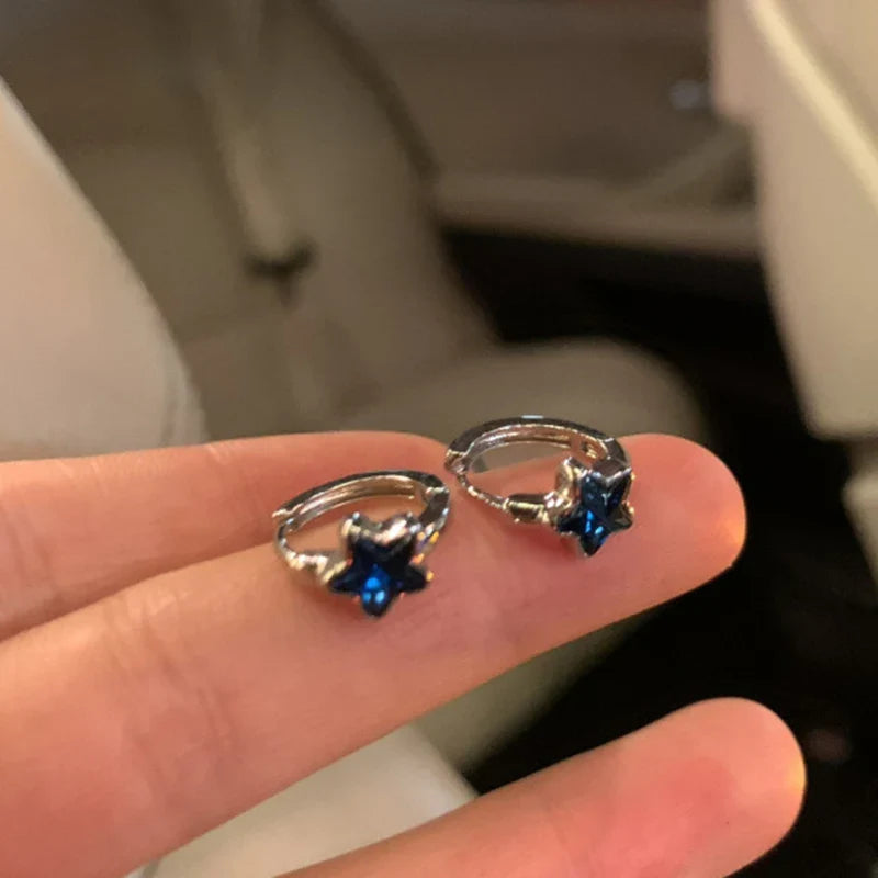 Boucles d'Oreilles Créoles Etoile Bleue