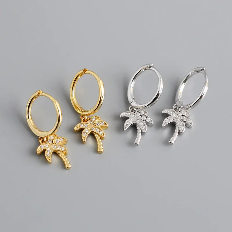 ジルコン付きパームツリー フープピアス シルバー