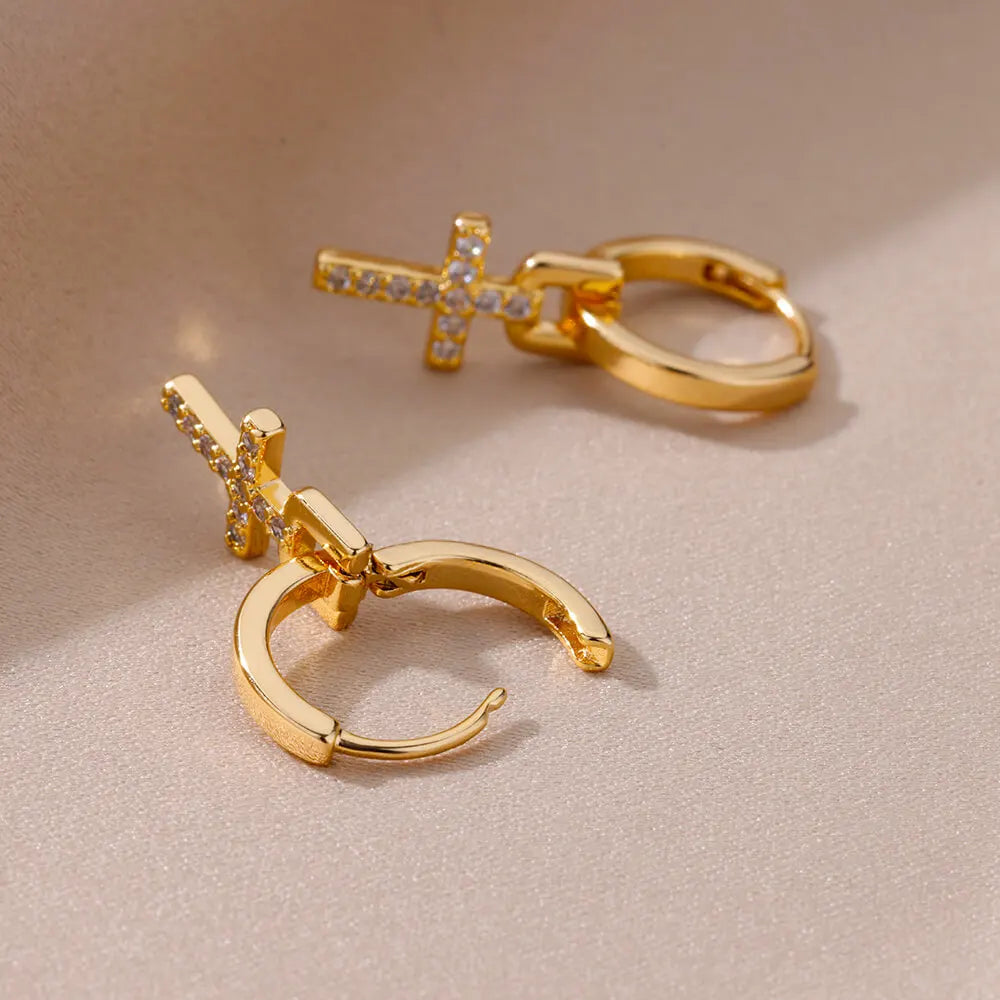 レディース クロス フープピアス ゴールド